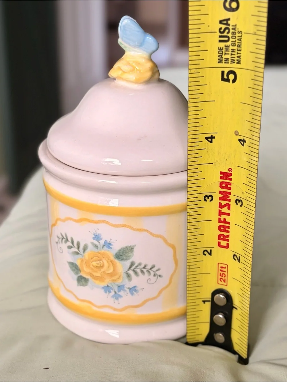 Ceramic Butterfly Floral Ceramic Jar with Lid Candle By Demdaco